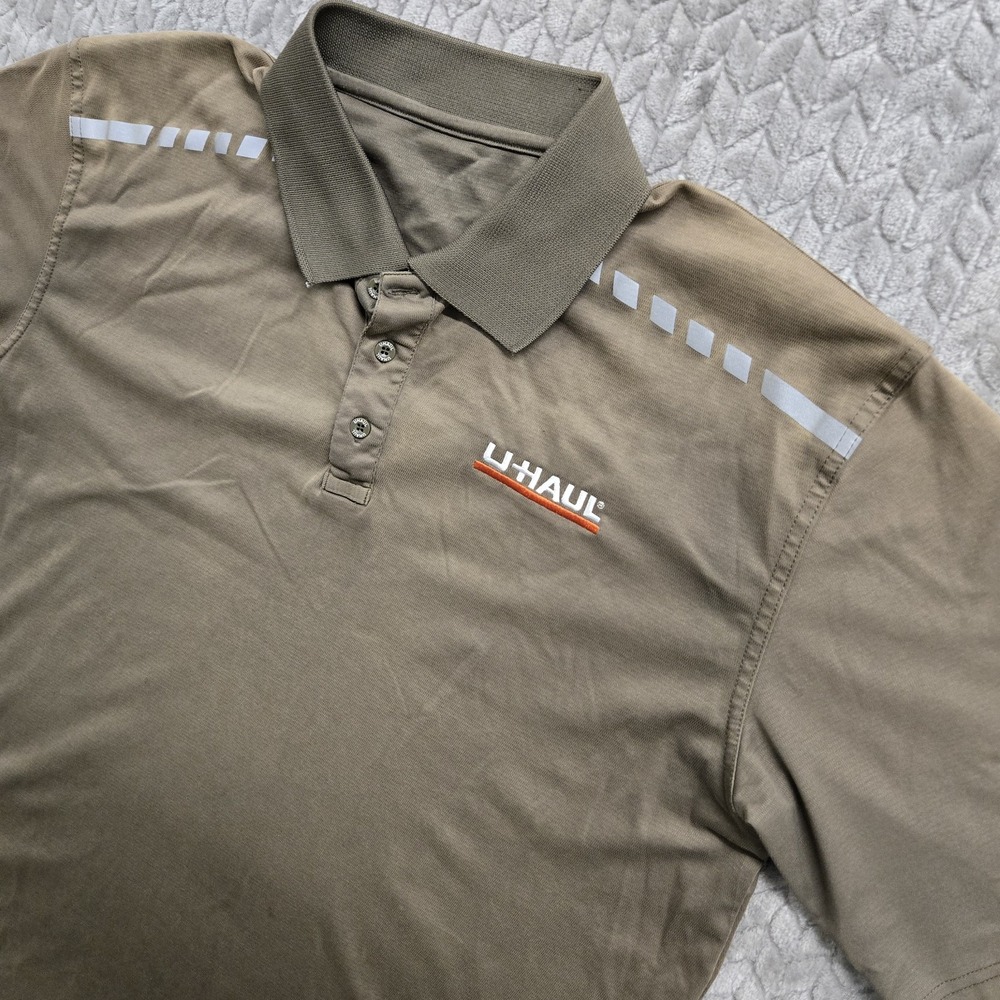 U-Haul‎ Mens Performance Polo Shirt Gray Reflective Logo Work Uniform Size XL